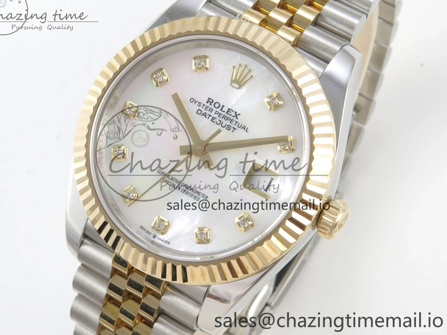 AAA Replica Watches on SS YG Dial DateJust SA Bracelet MOP 1:1 Jubilee Best White Diamond YG 299 Edition 3EF 41mm Chic SS 126333 0106